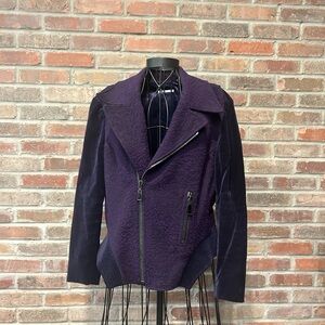 T Tahari 50% Wool Purple Motorcycle Jacket Size 14